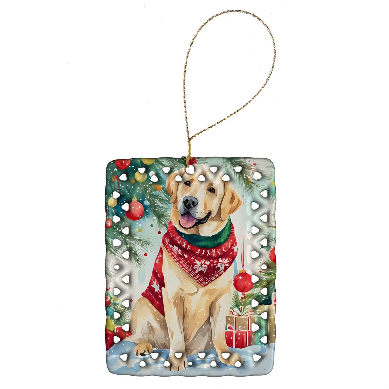 Edge Collections - 2.80" X 0.15" - Yellow - Labrador Retriever Christmas Porcelain Collectible - 1 Piece